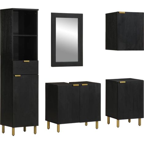 vidaXL 5 Piece Bathroom Furniture Set Black Engineered Wood (1/5)