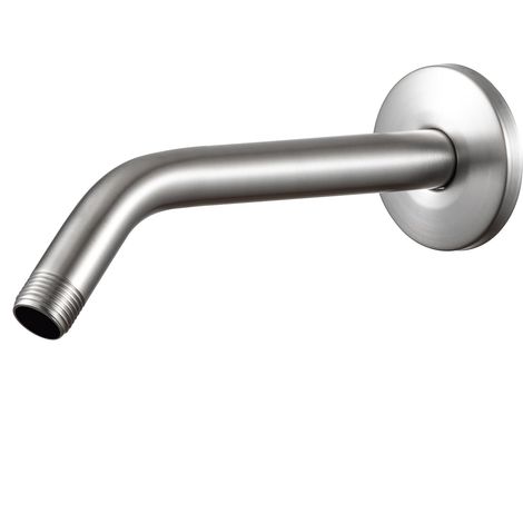 Shower arm with flange, 25cm wall-mounted replacement shower arm, brushed finish