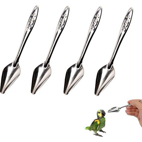 Ensemble de 4 cuillères pour nourrir les oiseaux, cuillère carrée incurvée pour nourrir les perroquets, mangeoire manuelle, mangeoire pour poussins (1/5)