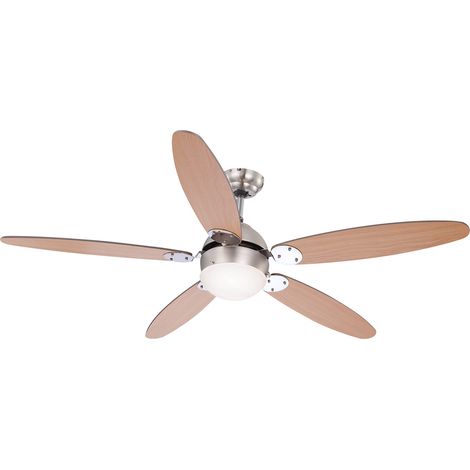 Deckenventilator Deckenlampe Vor Rücklauf 3 Stufen Zugschalter Wohnzimmerlampe, Montage an Schrägen, 1x E14, DxH 132 x 40,6 cm