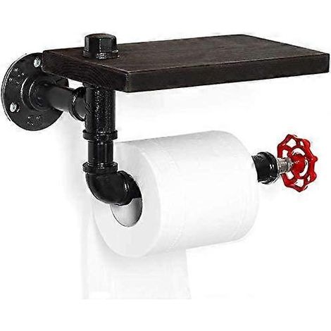 Porte-rouleau de papier toilette, étagère industrielle pour salle de bain, buanderie, maison, avec étagère en bois rustique et tube en fer (1/5)