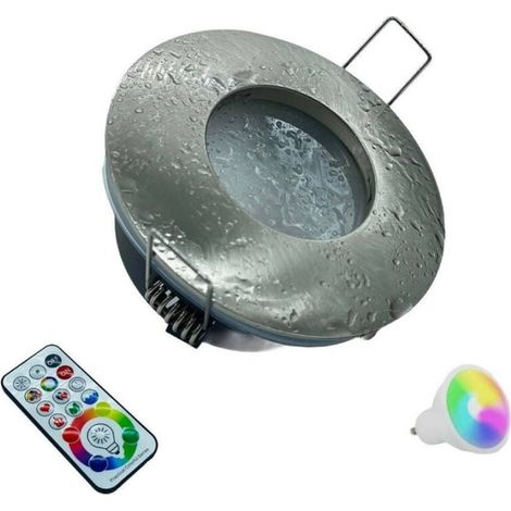 YMYNY Spot LED encastrable pour cabine de douche, lampe RGBW 10 W GU10, chromothérapie - Chrome satiné (1/3)