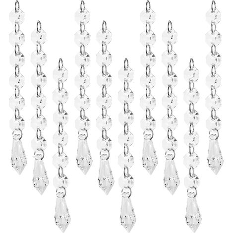 Lot de 10 perles LED octogonales transparentes en acrylique de rechange pour lustre, en forme de larme. (1/5)