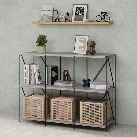Bücherregal Ravix, Greige/Schwarz, 90 x 71 cm, Vicco