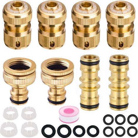Adaptateur Robinet Tuyau Arrosage en Laiton, 1/2" Connecteurs pour Tuyaux Arrosage, 1/2" et 3/4" Adaptateur de Robinet avec Les Joints, Connecteurs pour Rallonger un Tuyau Trop Court (1/5)