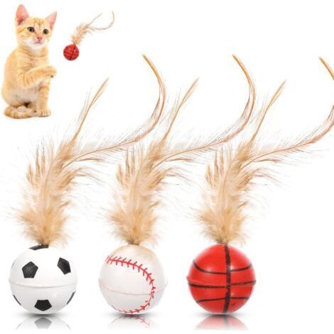 Set of 3 cat badminton toys, interactive games for cats, indoor bouncy balls, interactive cat toys (1/4)