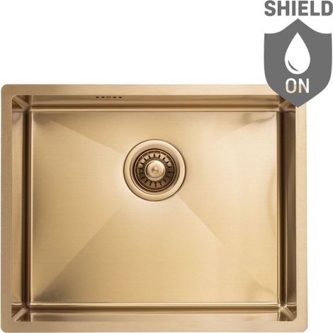 Fregadero monocasco bajo encimera, de acero inoxidable color oro, con sifón Marmara. (1/5)