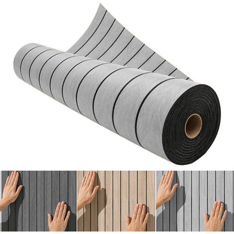 Jiubiaz Panneau mural 3D autocollant effet bois, 60 x 300 cm, revêtement mural PVC effet tasseaux, Gris clair (1/5)