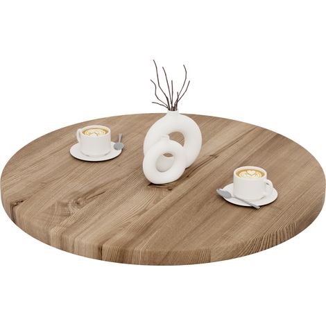 LAMO Manufaktur Plateau de table rond 80 cm en bois naturel  Dessus rond de table à manger, de cuisine, de bistrot  Épaisseur: 40 mm  Couleur: Marron Noisette