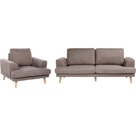 Conjunto de sala de estar 4 plazas moderno de tela cojines de respaldo reposabrazos curvados anchos marrón Kildal