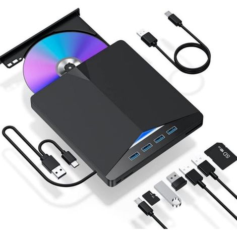 Graveur DVD/CD externe portable USB 3.0 - Imprimante multifonction 3 en 1 : lecteur optique + hub USB + lecteur de cartes TF/SD (1/5)