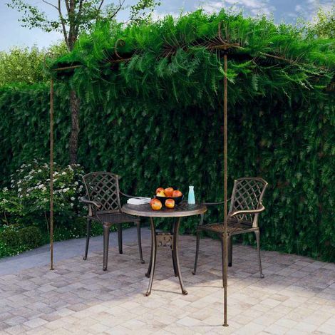 Pergola de jardin en fer forgé 3x3 m, hauteur 2,5 m, marron antique – Arche tonnelle extérieure pour plantes grimpantes, rosiers et vignes (1/5)
