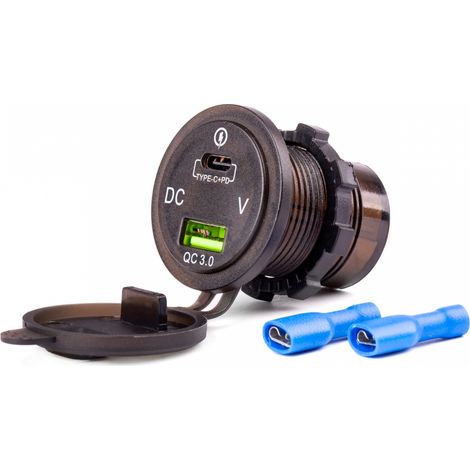 Wasserdichtes Ladegerät mit USB-Anschlüssen und Spannungsprüfer + USB-C 12V 24V MOD-07 AMIO-02857 (1/5)