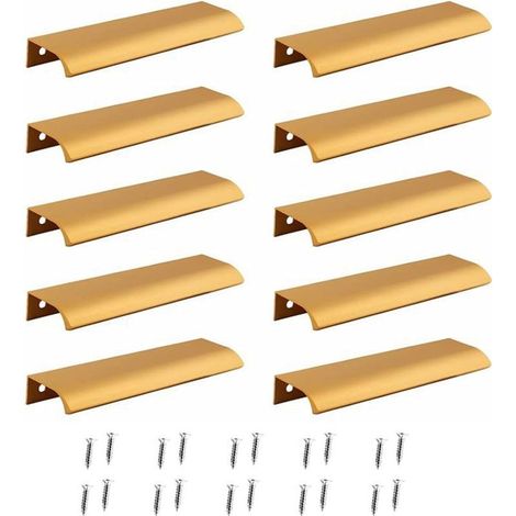 Invisible Poignee de Meuble 10 Pièces Poignée Dorée Poignée D'armoire avec 20 Vis Poignée Profil Cuisine Aluminium Poignée de Tiroir Poignées Cachées pour Armoires Placard Bureaux (120mm (1/5)