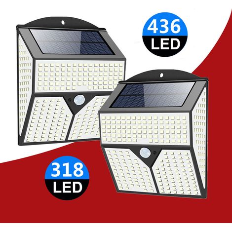 Lampe solaire extérieure détecteur de présence applique murale jardin étanche IP65 surface éclairée 60 m² blanc 318 LED ou 436 LED (1/3)