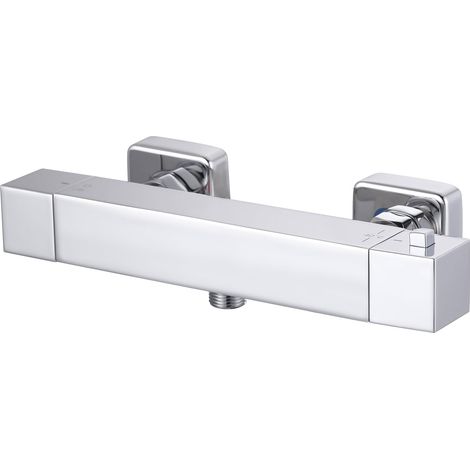 Robinet de Douche Thermostatique, Robinet en Cuivre, Bouton de Sécurité à 40 °C, Cartouche en Cuivre, pour Rénovation de Salles de Bains, Montage en Saillie, Chromé (1/5)