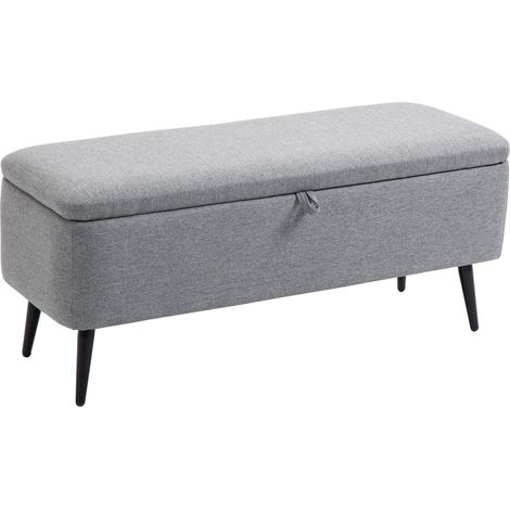 Banc de rangement en velours — Idéal pour chambre, salon et entrée — 101 x 38,5 x 44,5 cm — Gris avec assise confortable et rangement intérieur facile à assembler avec instructions incluses