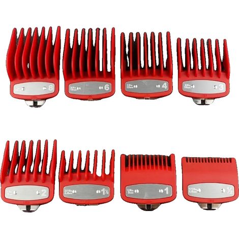 Peines guía para cortapelos, juego versátil de 8 piezas, accesorio duradero para peinar el cabello, color rojo. (1/2)
