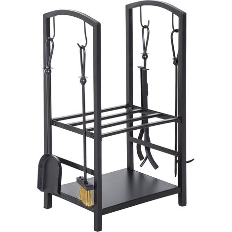 Portalegna Legnaia in Ferro 40x30x74 cm Max 100Kg con Attrezzi Nero (1/5)