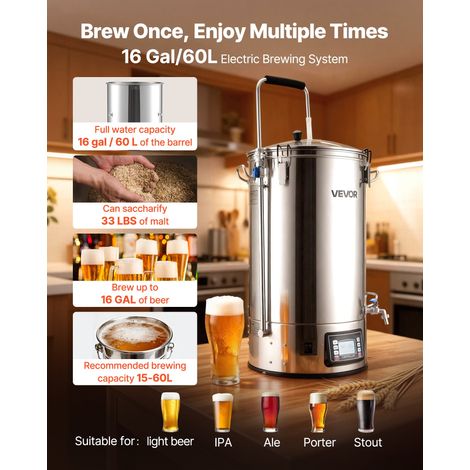 Système de Brassage de Bière Électrique Tout-en-Un, Cuve de Brassage 60 L, Machine à Brasser la Bière à la Maison, avec Mémoire de… (1/5)