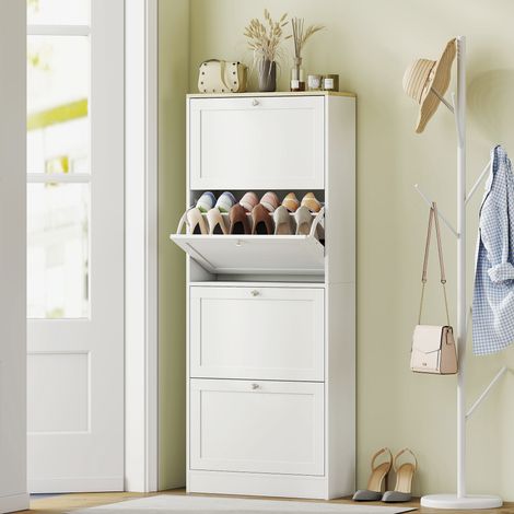 Meuble à chaussures gain de place à 4 tiroirs avec étagères réglables à 2 niveaux, 60 x 23,5 x 153,3 cm, blanc (1/4)