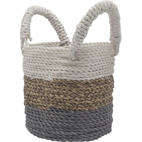 Ensemble de paniers en jonc de mer - Gris / Naturel / Blanc- Vendu par 1 (1/4)