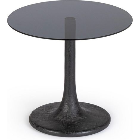 Tavolino "Aberdeen" gamba in legno di mango e piano in vetro per interni -Nero / Ø 45 cm (1/4)
