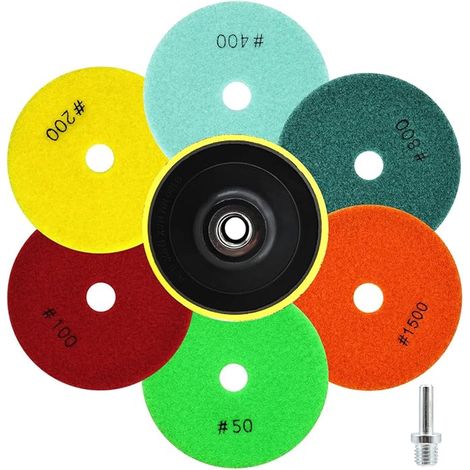 Diamond Polishing Discs - Wet Marble Sanding Discs, Sanding Plate, Adapter for Granite Quartz Artificial Stone (1/5)