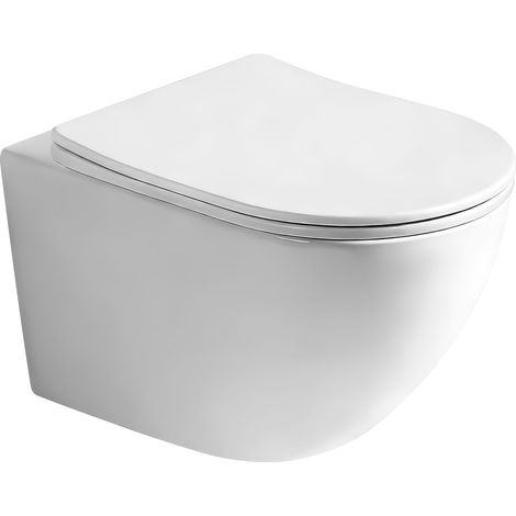 Cuvette de wc suspendu sans bride blanche chasse tornado avec abattant déclipsable en thermodur slim soft close pour bâti-support NOYON ET THIEBAULT (1/5)