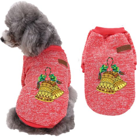 Pyjama Chien - Costume De Noël Pour Chien - En Peluche Synthétique Et Polyester - Rouge Avec Clochette - S À 2XL (1/5)