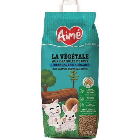 Litière Petits Animaux et Chat 20L, Litière Super Absorbante Granulés de Bois - Chat, Lapin, Cochon d'Inde, Hamster, Souris, Cobaye, Jusqu'à 12 Semaines d'Utilisation (1/5)