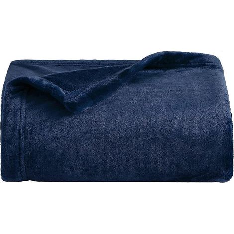 Plaid polaire pour canapé - Couverture polyvalente, douce et moelleuse, bleu marine, 130 x 152 cm (1/5)