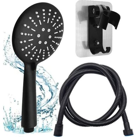 Pommeau Douche Haute Pression Noire, Pommeau Douche Anti Calcaire Avec Tuyau 1.5M, Tête de Douche à Main Grande Avec 3 Modes de Jet, Haute Pression Douche Amovible avec Flexible et Support (1/5)