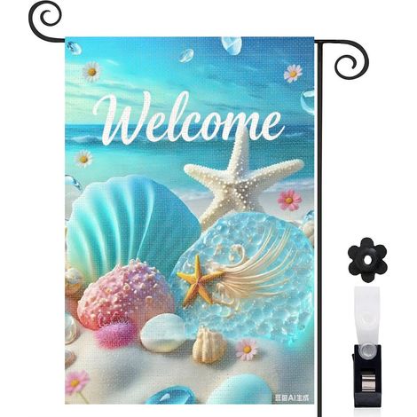 Drapeau de jardin 30 x 45 cm motif coquillages marins colorés toile double face pour décoration jardin et terrasse (1/5)