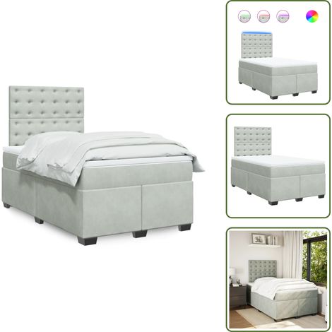 Boxspringbett mit Matratze Hellgrau 120x200 cm Samt - Boxspringbett - Samtbett - Doppelbett - Liegefläche 120x200cm - LED Beleuchtung