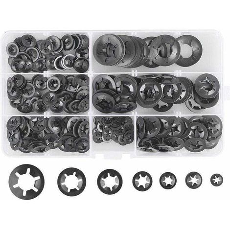 280 Pcs Rondelles De Blocage - Rondelles De Verrouillage - Rondelles À Verrouillage Rapide - En Acier - M3 M4 M5 M6 M8 M10 M12 - 7 Tailles - Noir (1/4)