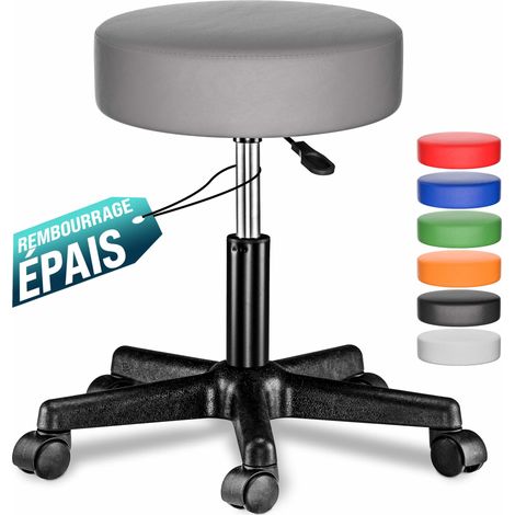 Casaria – Tabouret de bureau réglable en hauteur 46-60 cm – Pivotant 360° – Rembourrage épais similicuir – Supporte jusqu'à 150 kg