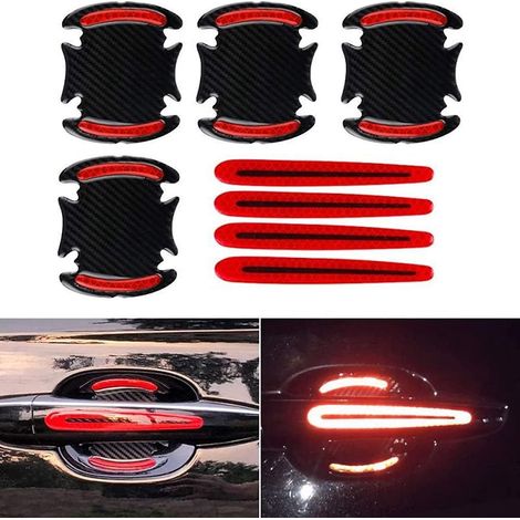 8 Pack Universal 3d Carbon Fiber Car Door Handle Protective Film Anti-scratch Safety Reflective Strips (red) (1/5)