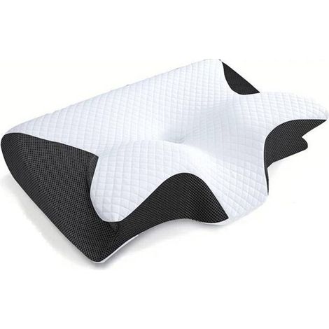 Ergonomisches Nackenstützkissen, 2-in-1-Nackenstützkissen aus orthopädischem Memory-Schaum, Kissen für Seiten- und Rückenschläfer, 62 x 37 x 12 cm (schwarz)