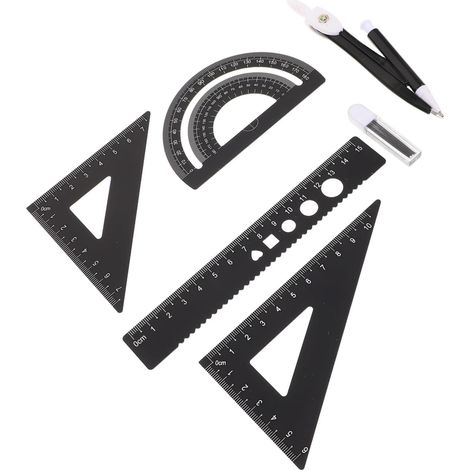 UPKOCH - Jeu de 1 règle en aluminium noir avec rapporteur, kit (1/5)