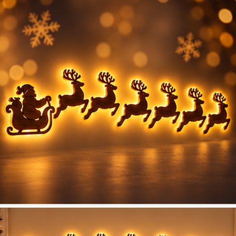 Decoraciones de pared de renos LED, juego de 7 piezas de renos de madera iluminados, decoración navideña 3D multinivel con luces LED para uso en interiores, chimenea, sala de estar, entrada, decoració (1/5)