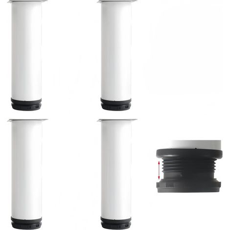 4 patas ajustables de acero inoxidable para muebles de baño, oficina y cocina. Altura ajustable de 0 a 15 mm. 16 tornillos de acero inoxidable (blanco, 12 cm).