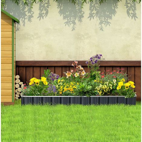 Bac de culture surélevé 258x90x30 cm en acier gris foncé, fond ouvert, pour jardin – MEUBLIV (1/5)