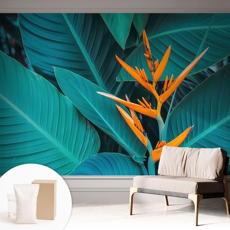 Tapete Tapete Vliestapete mit Kleber - Fototapete mit Motiv - Wandtapete modern - Wanddeko Blättrige Blumen 312x219 cm (1/5)