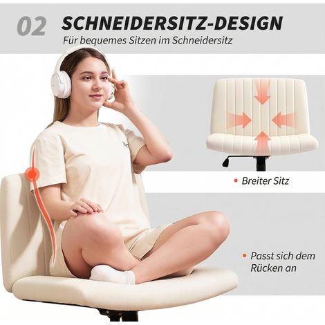 Fauteuil de bureau réglable en hauteur pivotant en lin visuel chaise en position tailleur jusqu'à 120 kg, blanc crème (1/4)