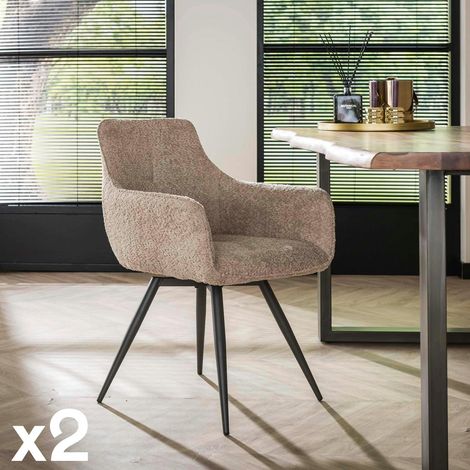 Fauteuil pivotant de salle à manger en bouclette sable (lot de 2) GALWAY (1/5)