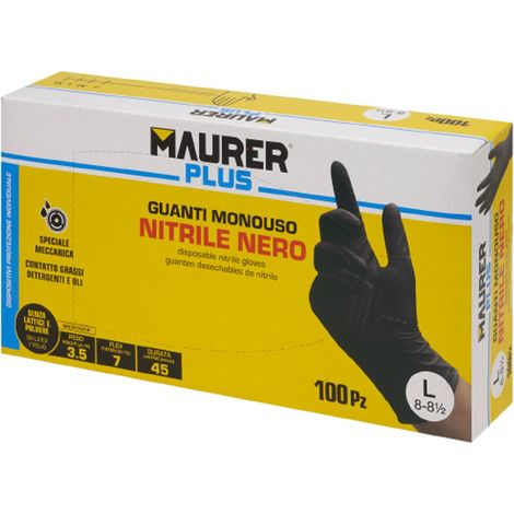 GUANTI MONOUSO NITRILE "NITRICO" NERO TG.L MAURER PLUS (CF.100PZ)