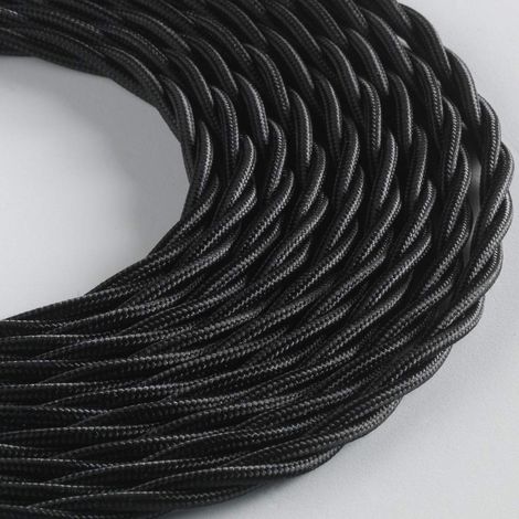 Klartext - Cavo tessile trecciato LUMIÈRE per illuminazione, 3x0,75mm, Nero, 10mt.Attenzione: cavo terra incluso Massima sicurezza anti scossa (1/5)
