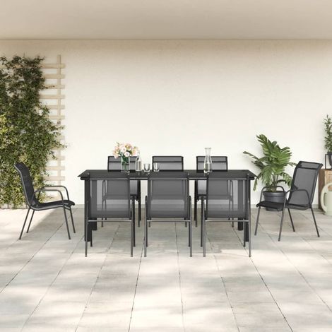 vidaXL Ensemble à manger de jardin 9 pcs noir textilène et acier (1/5)