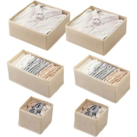 6-teiliges Aufbewahrungsbox-Set – Geeignet für Kleiderschränke oder Schlafzimmer, zur Aufbewahrung von Kleidung, Socken und Unterwäsche – Cremeweiß (1/5)